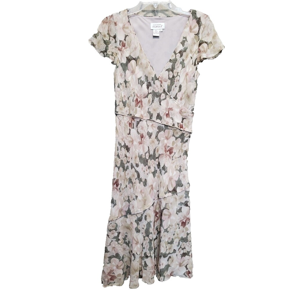 Adrianna Papell VTG Silk Bias Cut Lined Midi Slip Dress Fairycore Whimsy Size 8